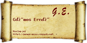 Gémes Ernő névjegykártya